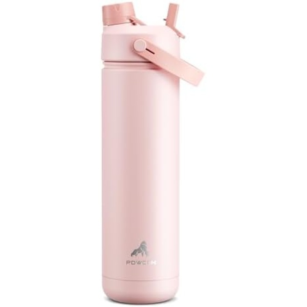 26 oz Insulated Water Bottle with 2-in-1 Straw and Spout Lid, Keep Cold 24H