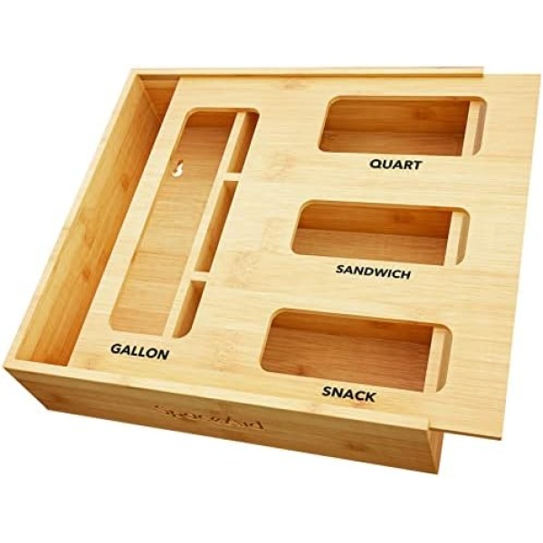 SpaceAid Bag Storage Organizer for Kitchen Drawer, Bamboo Organizer