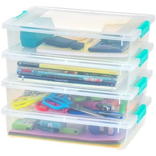 IRIS USA 6 Qt. Plastic Storage Bins Containers with Lids, 4 Pack, Sensory Bin