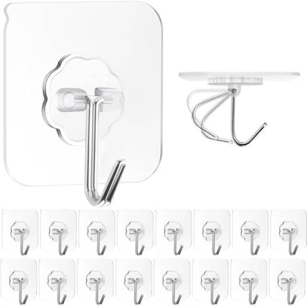 ZESLMG Adhesive Wall Hooks for Hanging, 16 Pack Heavy Duty Self Sticky Hooks