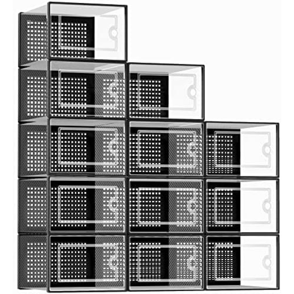 Kuject X-Large Shoe Storage Boxes Organizers Clear Plastic Stackable 12 Pack